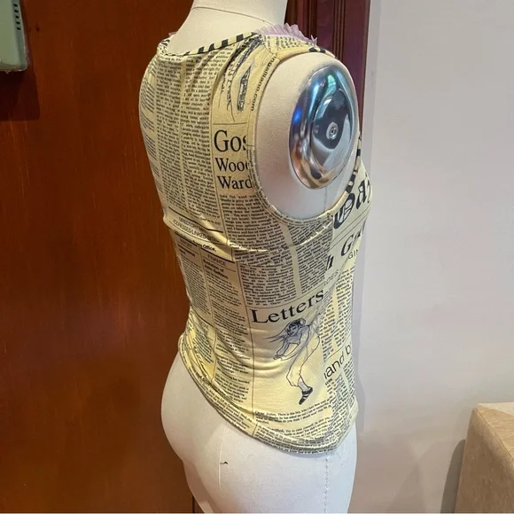 John Galliano RARE Vintage Newspaper Print Tank top Y2K - Picture 3 of 5